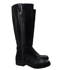 Patricia Nash Black Knee High Leather Riding Boots Size 6.5 Tooled Carlina